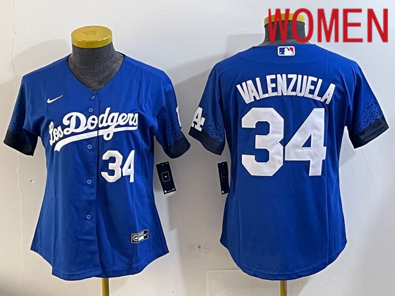 Women Los Angeles Dodgers #34 Valenzuela 2024 blue jersey 2024112014